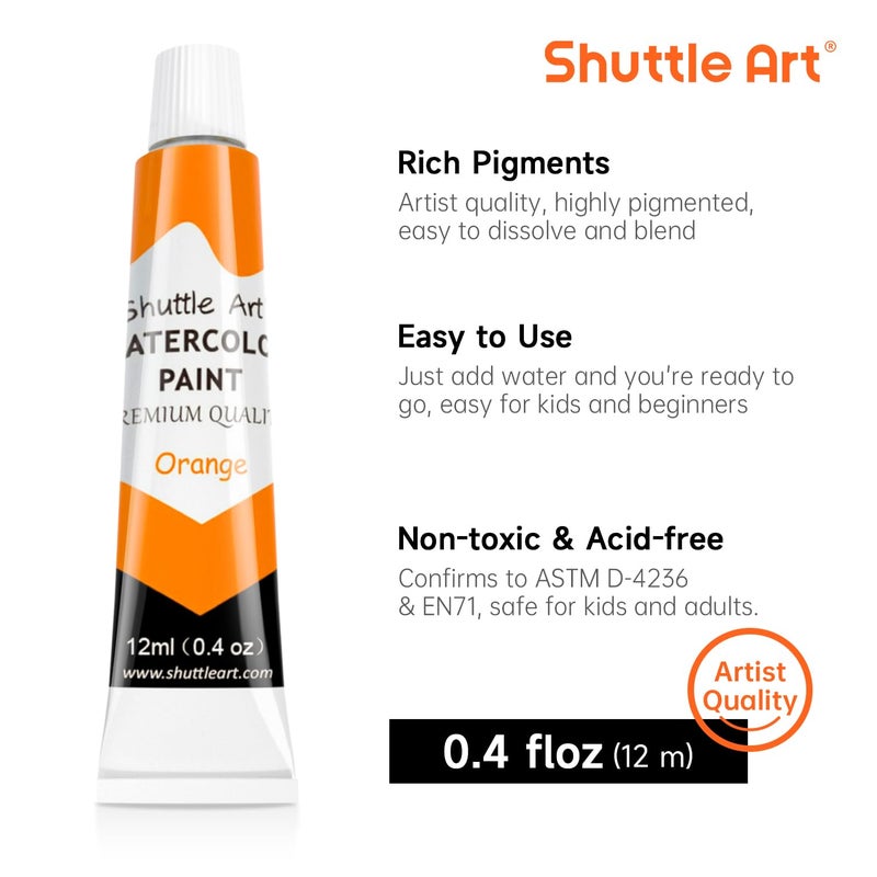Shuttle Art Watercolor Paint Set, 36 Colors Watercolor Paint in Tubes (12ml Each) with 3 Brushes, Rich Pigment, Easy to Blend, Perfect for Kids, Artists, Beginners, Students - Image 4
